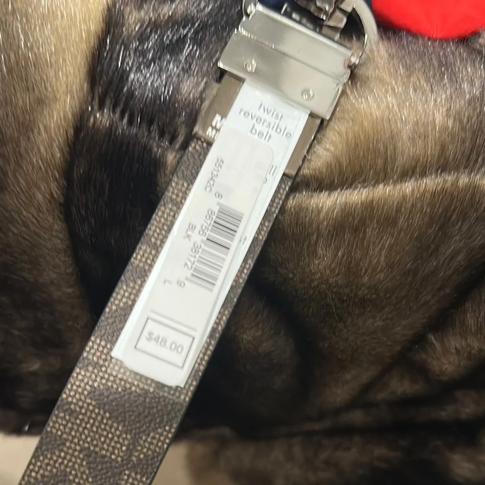 NWT MICHAEL Michael Kors Black Brown Reversible Belt with Silver Buckle